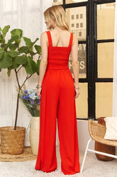 ADORA Full Size Smocking Top Wide Leg Jumpsuit Plus Size OutfitFlow